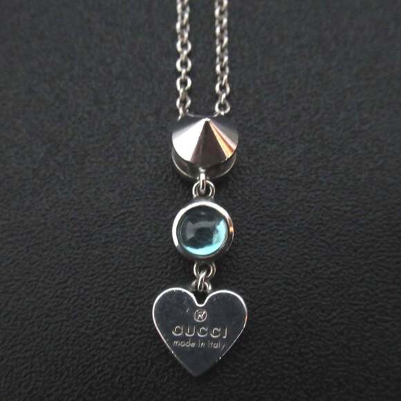 GUCCI Heart Motif Blue Topaz Necklace Pendant in 925SV Silver for Women